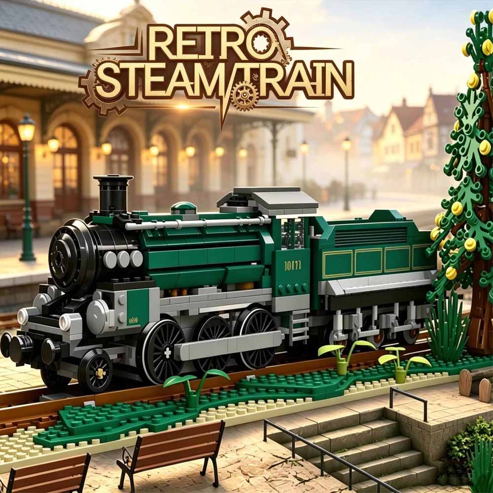 Model Kit Locomotive - Retro Green Steam Train Building Blocks